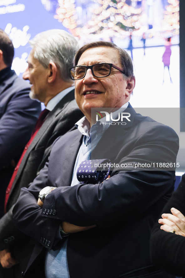 Romano La Russa attends the ceremony for the traditional exchange of Christmas greetings with the press at Palazzo Lombardia in Milan, Italy...