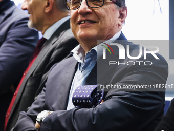 Romano La Russa attends the ceremony for the traditional exchange of Christmas greetings with the press at Palazzo Lombardia in Milan, Italy...