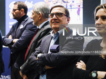 Romano La Russa attends the ceremony for the traditional exchange of Christmas greetings with the press at Palazzo Lombardia in Milan, Italy...