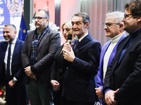 Attilio Fontana attends the ceremony for the traditional exchange of Christmas greetings with the press at Palazzo Lombardia in Milan, Italy...