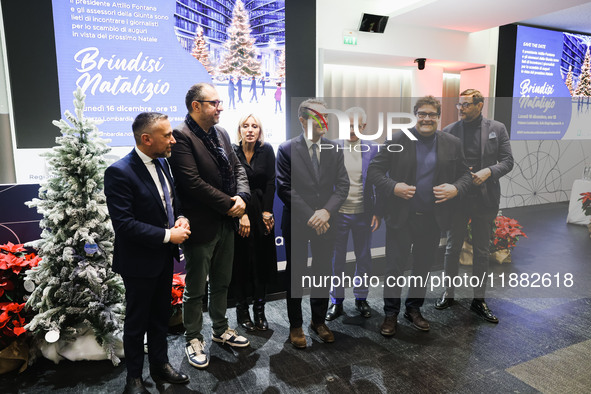 Attilio Fontana attends the ceremony for the traditional exchange of Christmas greetings with the press at Palazzo Lombardia in Milan, Italy...