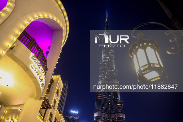 Evening view on Burj Khalifa in Dubai, United Arab Emirates on November 29, 2023.  