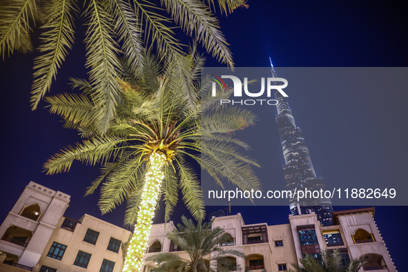 Evening view on Burj Khalifa in Dubai, United Arab Emirates on November 29, 2023.  