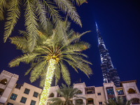 Evening view on Burj Khalifa in Dubai, United Arab Emirates on November 29, 2023.  (