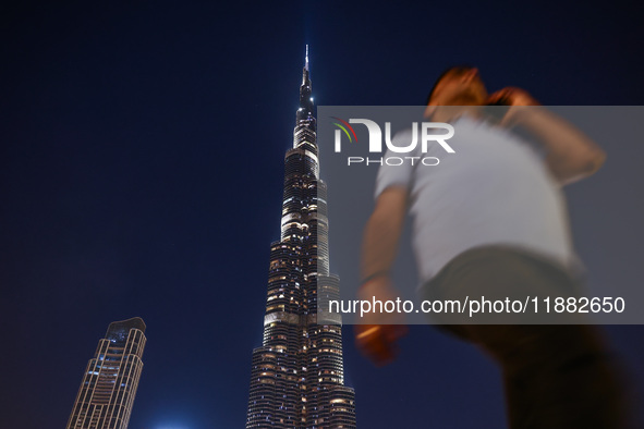 Evening view on Burj Khalifa in Dubai, United Arab Emirates on November 29, 2023.  