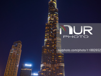 Evening view on Burj Khalifa in Dubai, United Arab Emirates on November 29, 2023.  (