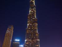 Evening view on Burj Khalifa in Dubai, United Arab Emirates on November 29, 2023.  (