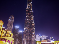 Evening view on Burj Khalifa in Dubai, United Arab Emirates on November 29, 2023.  (