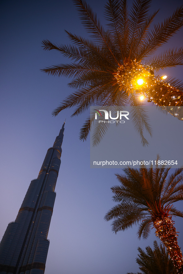 Evening view on Burj Khalifa in Dubai, United Arab Emirates on November 29, 2023.  