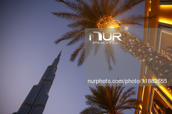 Evening view on Burj Khalifa in Dubai, United Arab Emirates on November 29, 2023.  