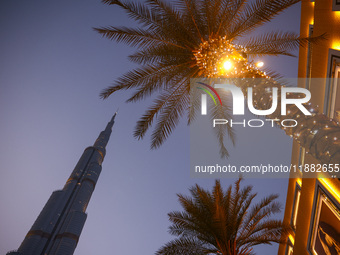 Evening view on Burj Khalifa in Dubai, United Arab Emirates on November 29, 2023.  (