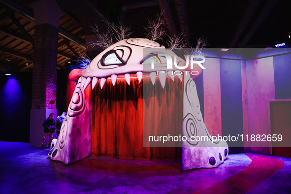 A view of an installation during the opening of the immersive exhibition Tim Burton's Labyrinth at the Fabbrica del Vapore in Milan, Italy,...