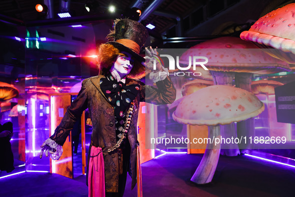 A view of an Alice in Wonderland installation during the opening of the immersive exhibition Tim Burton's Labyrinth at the Fabbrica del Vapo...