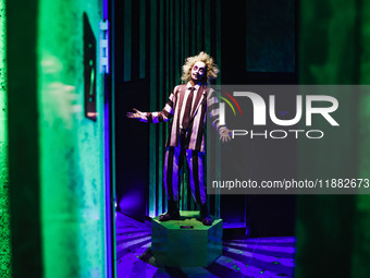 A view of a Beetlejuice installation during the opening of the immersive exhibition Tim Burton's Labyrinth at the Fabbrica del Vapore in Mil...