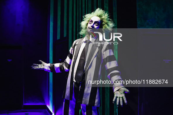 A view of a Beetlejuice installation during the opening of the immersive exhibition Tim Burton's Labyrinth at the Fabbrica del Vapore in Mil...