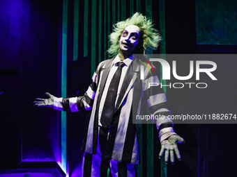 A view of a Beetlejuice installation during the opening of the immersive exhibition Tim Burton's Labyrinth at the Fabbrica del Vapore in Mil...