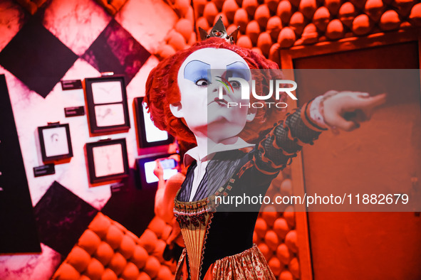 A view of an Alice in Wonderland installation during the opening of the immersive exhibition Tim Burton's Labyrinth at the Fabbrica del Vapo...