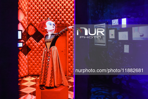 A view of an Alice in Wonderland installation during the opening of the immersive exhibition Tim Burton's Labyrinth at the Fabbrica del Vapo...