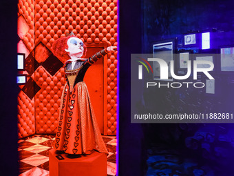 A view of an Alice in Wonderland installation during the opening of the immersive exhibition Tim Burton's Labyrinth at the Fabbrica del Vapo...