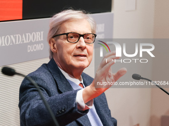 Vittorio Sgarbi presents the book ''Nativita. Madre e figlio nell'arte'' at Mondadori Duomo in Milan, Italy, on December 9, 2024. (