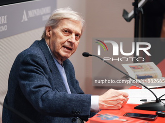 Vittorio Sgarbi presents the book ''Nativita. Madre e figlio nell'arte'' at Mondadori Duomo in Milan, Italy, on December 9, 2024. (