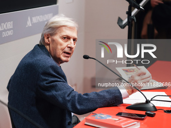 Vittorio Sgarbi presents the book ''Nativita. Madre e figlio nell'arte'' at Mondadori Duomo in Milan, Italy, on December 9, 2024. (