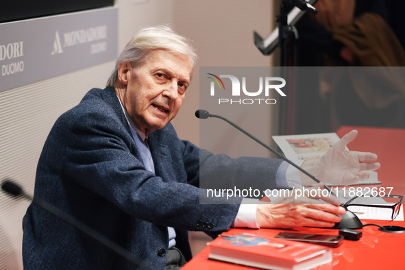 Vittorio Sgarbi presents the book ''Nativita. Madre e figlio nell'arte'' at Mondadori Duomo in Milan, Italy, on December 9, 2024. 