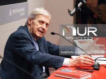 Vittorio Sgarbi presents the book ''Nativita. Madre e figlio nell'arte'' at Mondadori Duomo in Milan, Italy, on December 9, 2024. (