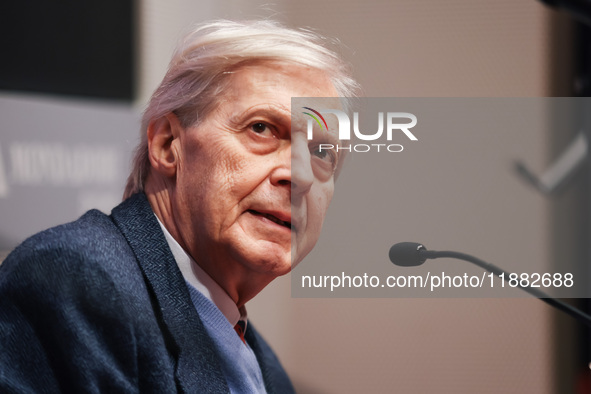 Vittorio Sgarbi presents the book ''Nativita. Madre e figlio nell'arte'' at Mondadori Duomo in Milan, Italy, on December 9, 2024. 