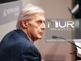 Vittorio Sgarbi presents the book ''Nativita. Madre e figlio nell'arte'' at Mondadori Duomo in Milan, Italy, on December 9, 2024. (