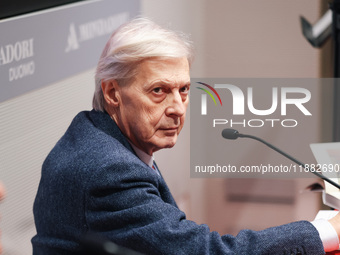 Vittorio Sgarbi presents the book ''Nativita. Madre e figlio nell'arte'' at Mondadori Duomo in Milan, Italy, on December 9, 2024. (