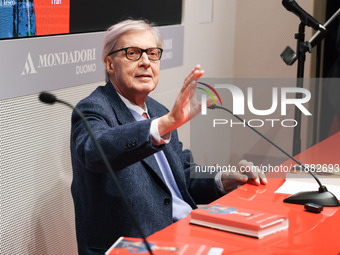 Vittorio Sgarbi presents the book ''Nativita. Madre e figlio nell'arte'' at Mondadori Duomo in Milan, Italy, on December 9, 2024. (