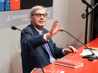 Vittorio Sgarbi presents the book ''Nativita. Madre e figlio nell'arte'' at Mondadori Duomo in Milan, Italy, on December 9, 2024. (