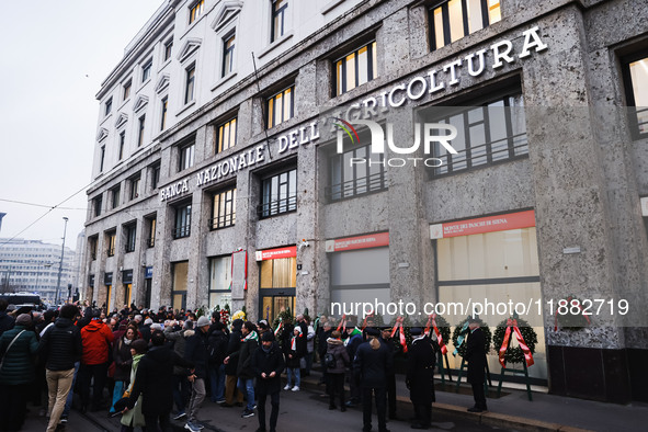 A moment of the procession for the commemoration of the victims of the massacre of Piazza Fontana in Milan, Italy, on December 12, 2024 