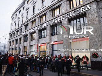 A moment of the procession for the commemoration of the victims of the massacre of Piazza Fontana in Milan, Italy, on December 12, 2024 (