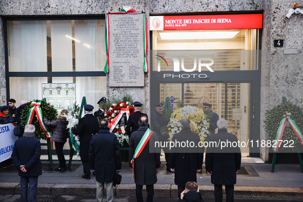 A moment of the procession for the commemoration of the victims of the massacre of Piazza Fontana in Milan, Italy, on December 12, 2024 