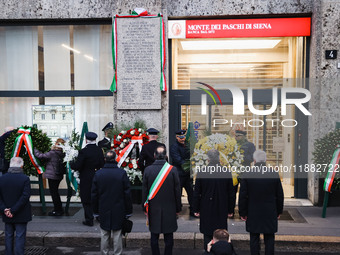 A moment of the procession for the commemoration of the victims of the massacre of Piazza Fontana in Milan, Italy, on December 12, 2024 (