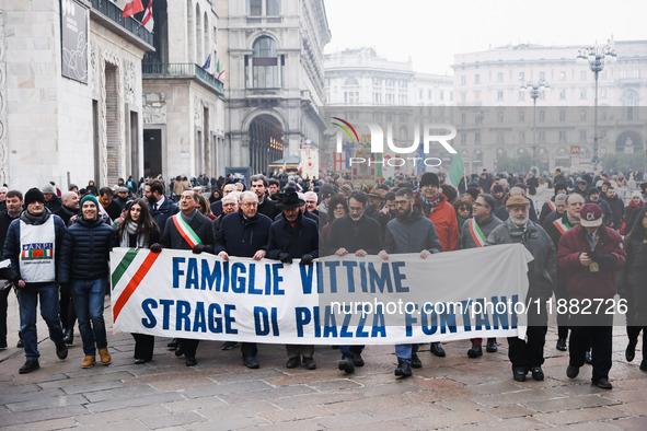 A moment of the procession for the commemoration of the victims of the massacre of Piazza Fontana in Milan, Italy, on December 12, 2024 