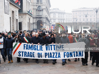 A moment of the procession for the commemoration of the victims of the massacre of Piazza Fontana in Milan, Italy, on December 12, 2024 (