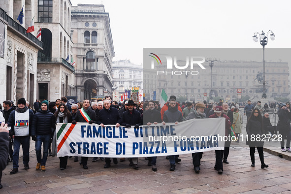 A moment of the procession for the commemoration of the victims of the massacre of Piazza Fontana in Milan, Italy, on December 12, 2024 