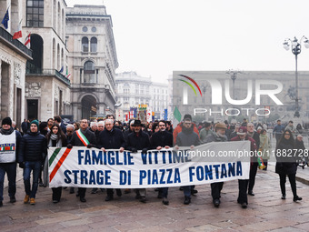 A moment of the procession for the commemoration of the victims of the massacre of Piazza Fontana in Milan, Italy, on December 12, 2024 (