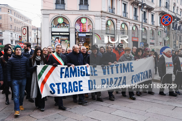 A moment of the procession for the commemoration of the victims of the massacre of Piazza Fontana in Milan, Italy, on December 12, 2024 