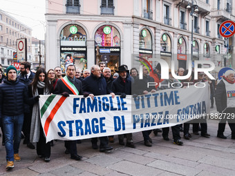 A moment of the procession for the commemoration of the victims of the massacre of Piazza Fontana in Milan, Italy, on December 12, 2024 (