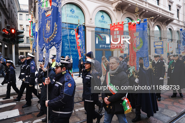 A moment of the procession for the commemoration of the victims of the massacre of Piazza Fontana in Milan, Italy, on December 12, 2024 