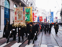 A moment of the procession for the commemoration of the victims of the massacre of Piazza Fontana in Milan, Italy, on December 12, 2024 (