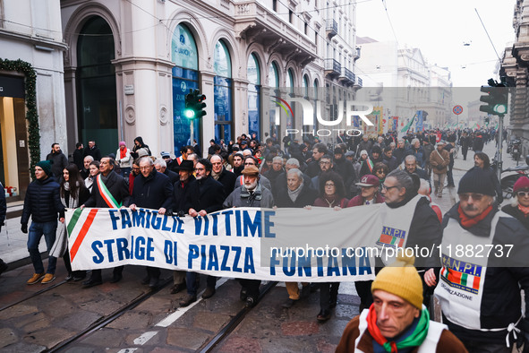 A moment of the procession for the commemoration of the victims of the massacre of Piazza Fontana in Milan, Italy, on December 12, 2024 