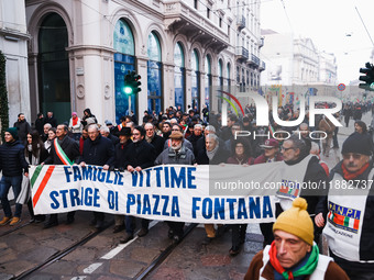 A moment of the procession for the commemoration of the victims of the massacre of Piazza Fontana in Milan, Italy, on December 12, 2024 (