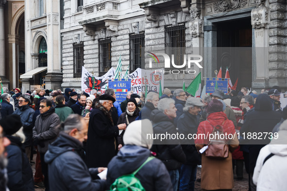 A moment of the procession for the commemoration of the victims of the massacre of Piazza Fontana in Milan, Italy, on December 12, 2024 