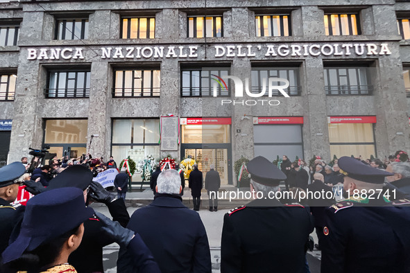 A moment of the procession for the commemoration of the victims of the massacre of Piazza Fontana in Milan, Italy, on December 12, 2024 