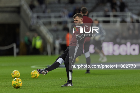 Newcastle United's goalkeeping coach Adam Bartlett warms up during the Carabao Cup Quarter Final match between Newcastle United and Brentfor...